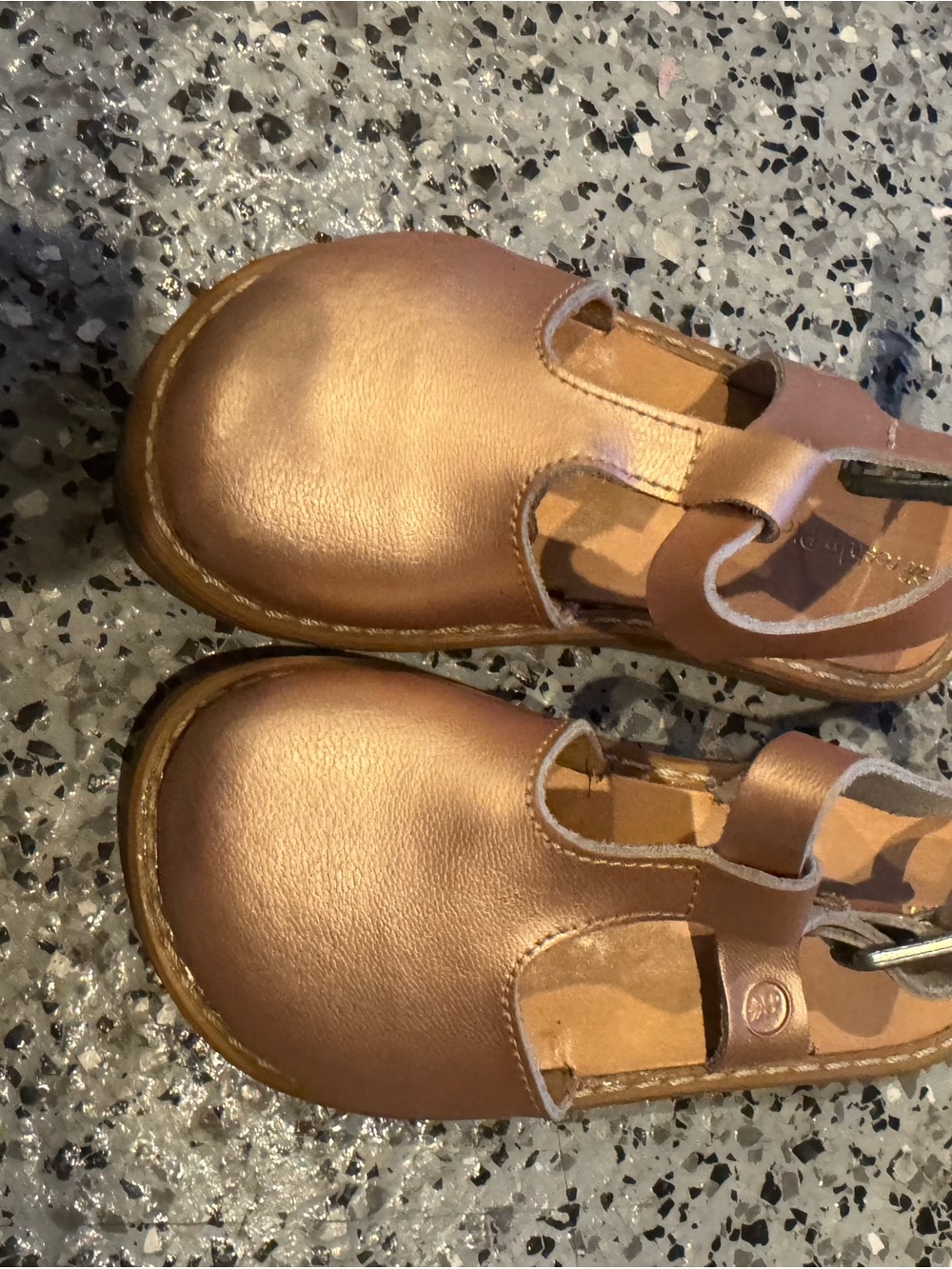 Freshly Picked Kids Brown Leather T-Strap Shoes